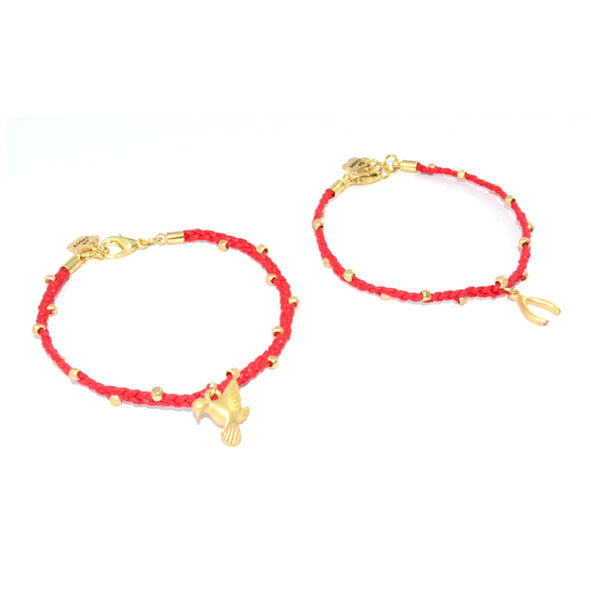 RED STRAP WITH GOLD TONE BEADS AND LITTLE CHARM BRACELET - product image  