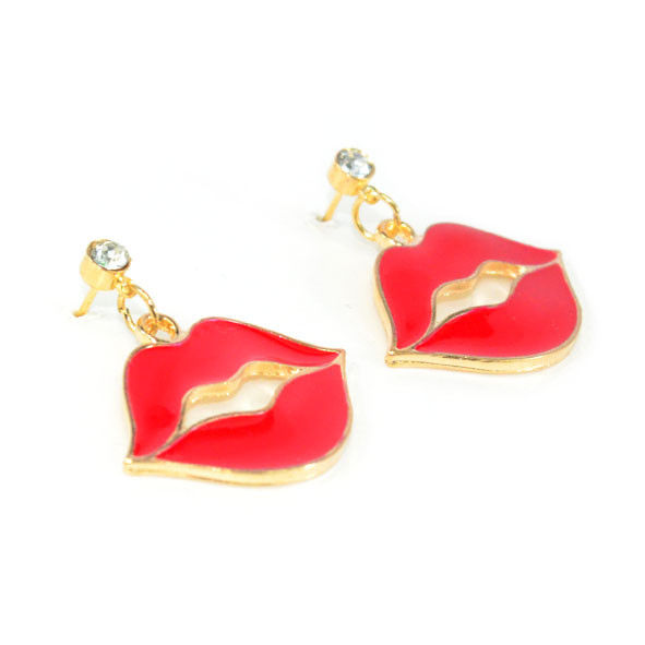 RED KISSING LIP WITH CRYSTAL DROP EARRINGS - product image  