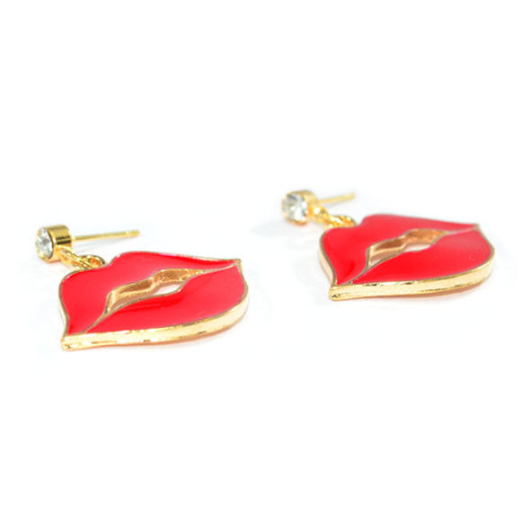 RED KISSING LIP WITH CRYSTAL DROP EARRINGS - product image  