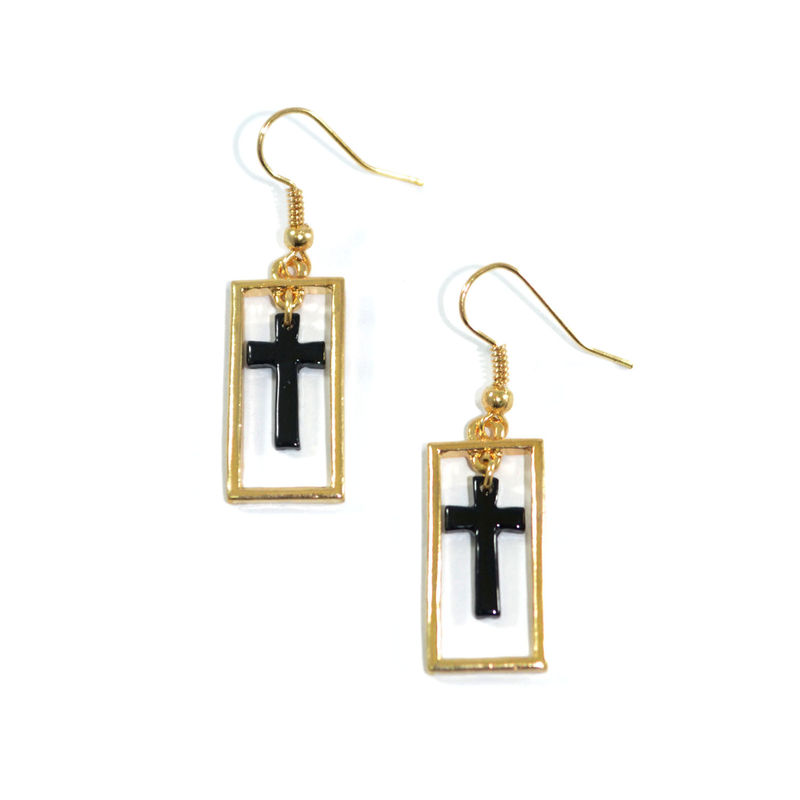 RECTANGLE EDGE AND CROSS DROP EARRINGS - product image  