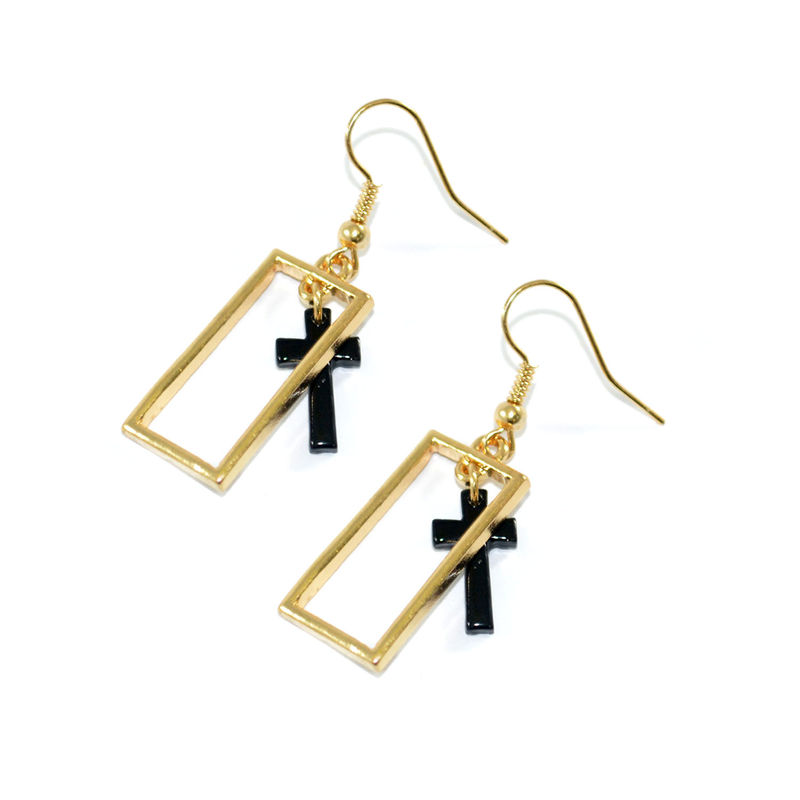 RECTANGLE EDGE AND CROSS DROP EARRINGS - product image  