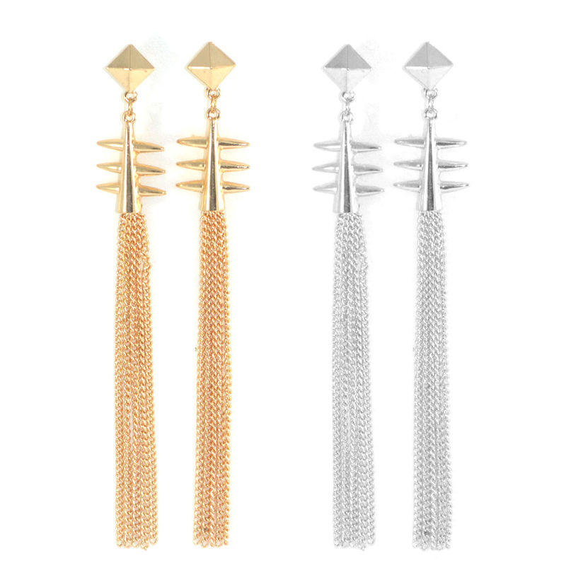PYRAMID AND SPIKE LONG TASSELS DROP EARRINGS - product image  