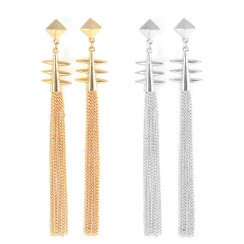 PYRAMID,AND,SPIKE,LONG,TASSELS,DROP,EARRINGS