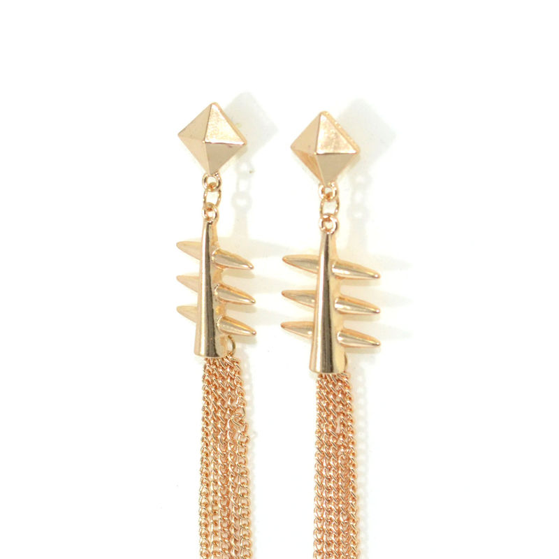 PYRAMID AND SPIKE LONG TASSELS DROP EARRINGS - product image  