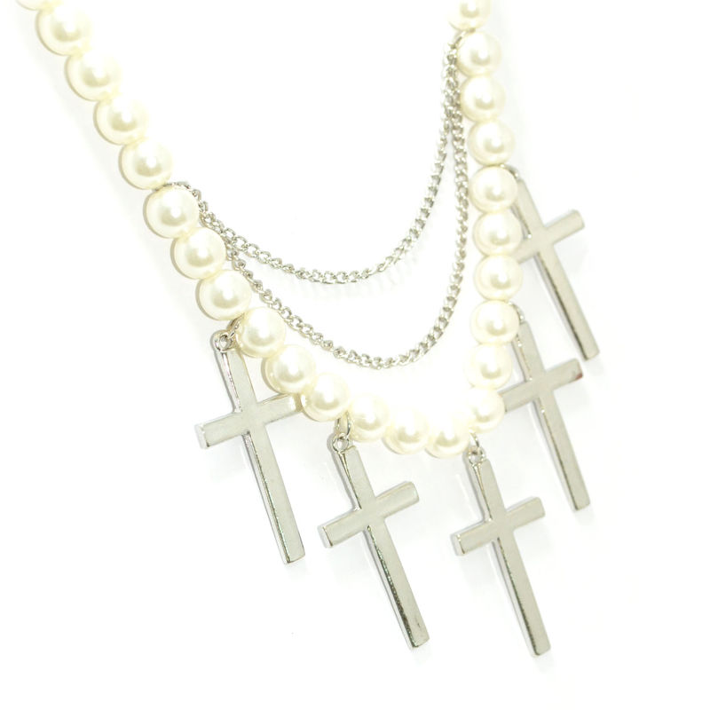 PEARLS WITH CROSSES PENDANT NECKLACE - product image  