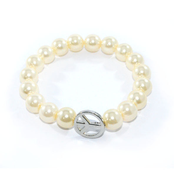 PEARL WITH PEACE LOGO ELASTIC BRACELET - product image  