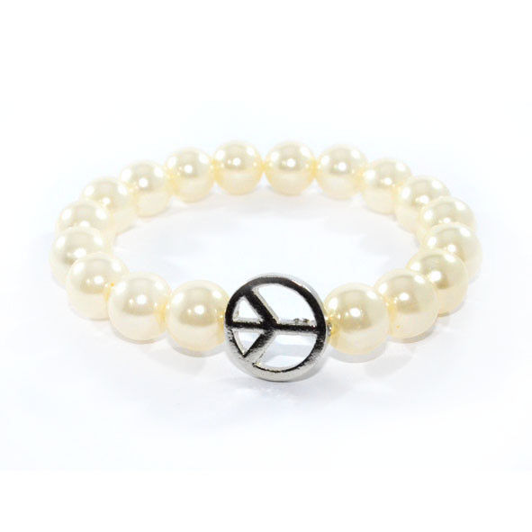 PEARL WITH PEACE LOGO ELASTIC BRACELET - product image  