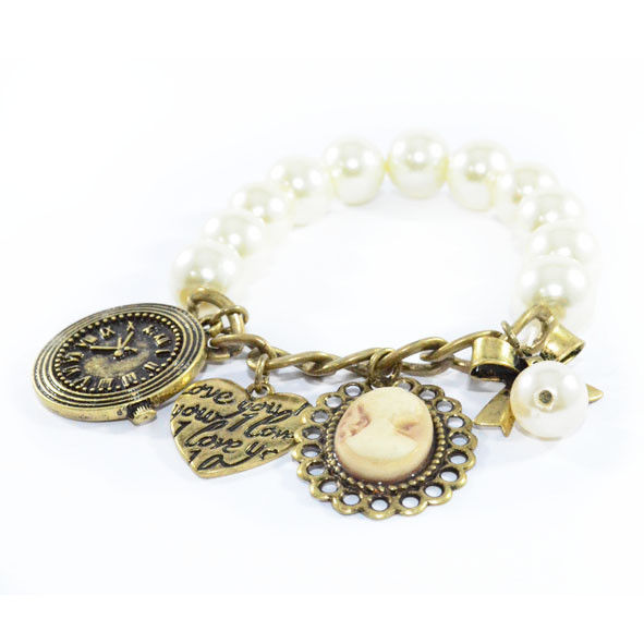 PEARL WITH MULTI PENDANTS ELASTIC BRACELET - product image  