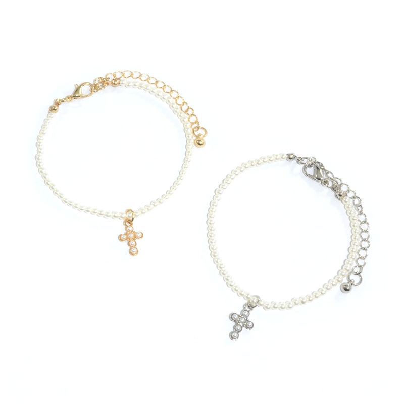PEARL DECOR CROSS PENDANT WITH PEARL BRACELET - product image  