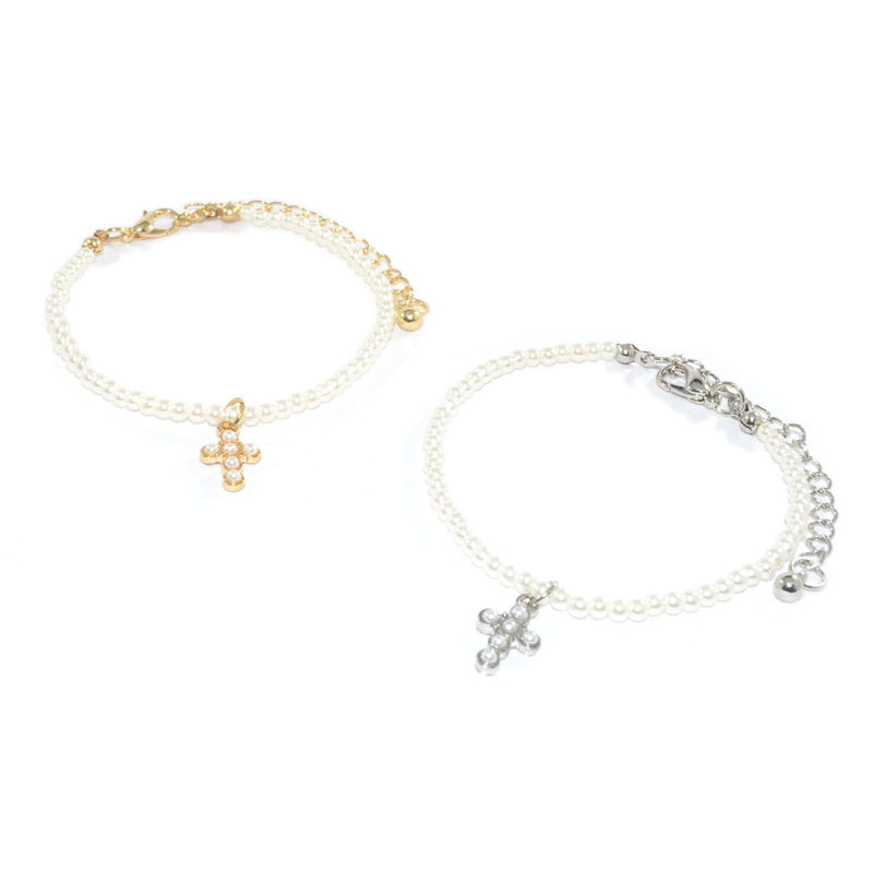 PEARL DECOR CROSS PENDANT WITH PEARL BRACELET - product image  
