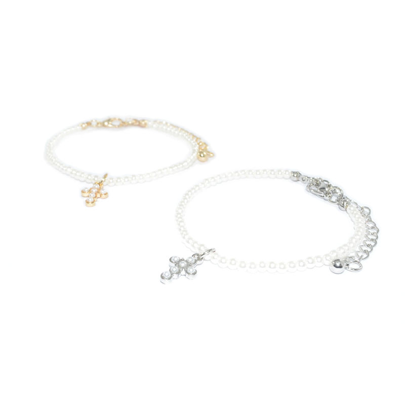 PEARL DECOR CROSS PENDANT WITH PEARL BRACELET - product image  
