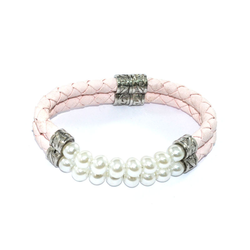 PEARL AND WOVEN FAUX LEATHER MAGNETIC BRACELET - product image  