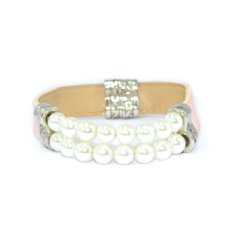 PEARL AND PINK FAUX LEATHER MAGNETIC BRACELET - product image  