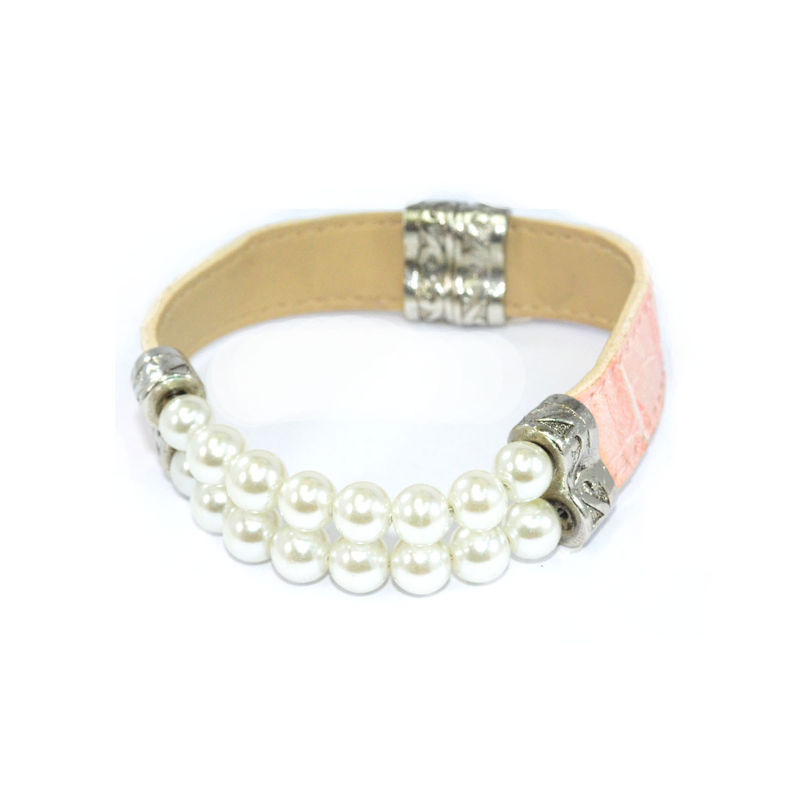 PEARL AND PINK FAUX LEATHER MAGNETIC BRACELET - product image  