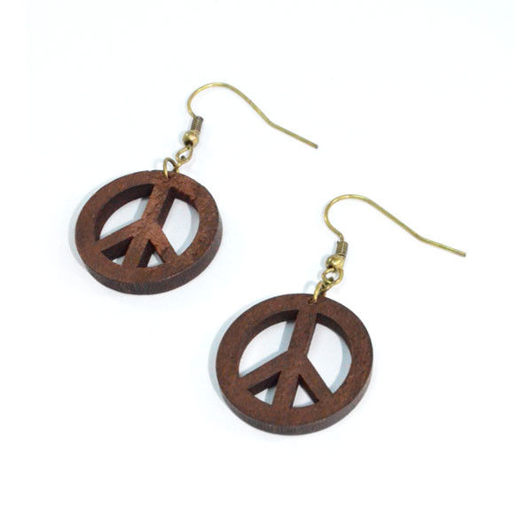 PEACE LOGO WOODEN EARRINGS - product image  