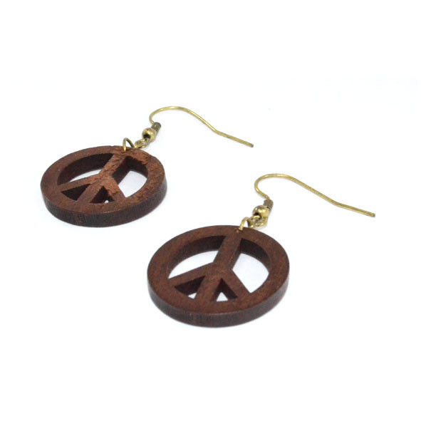 PEACE LOGO WOODEN EARRINGS - product image  