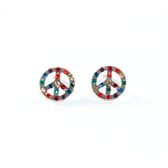 PEACE LOGO WITH RAINBOW CRYSTALS EARRINGS - product image  