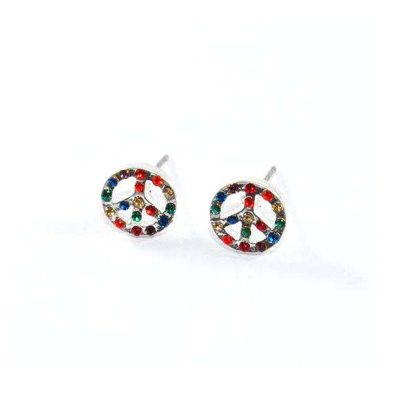 PEACE LOGO WITH RAINBOW CRYSTALS EARRINGS - product image  