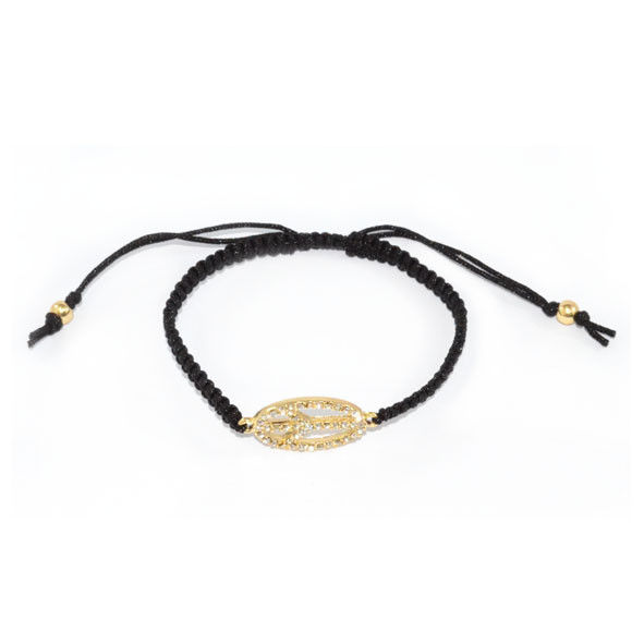 OVAL PEACE LOGO WITH CRYSTAL BLACK STRAP BRACELET - product image  