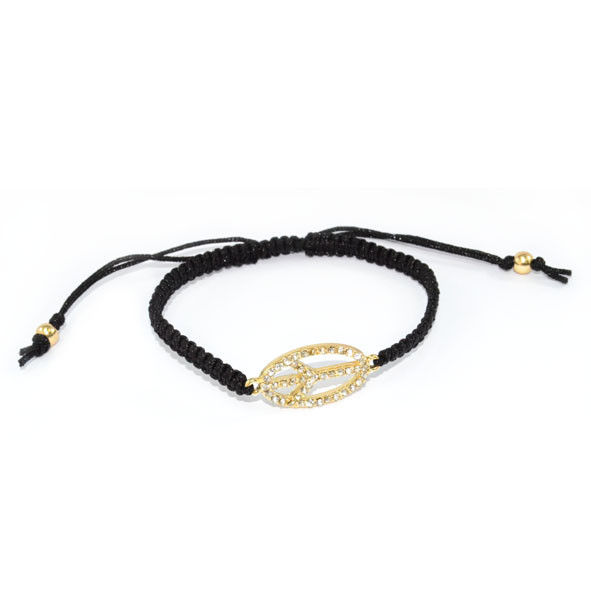 OVAL PEACE LOGO WITH CRYSTAL BLACK STRAP BRACELET - product image  