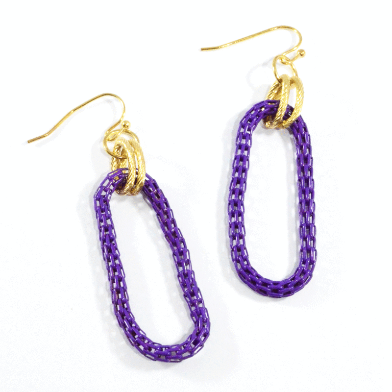 OVAL GOLD TONE CHAINS WITH PURPLE CHAIN DROP EARRINGS - product image  