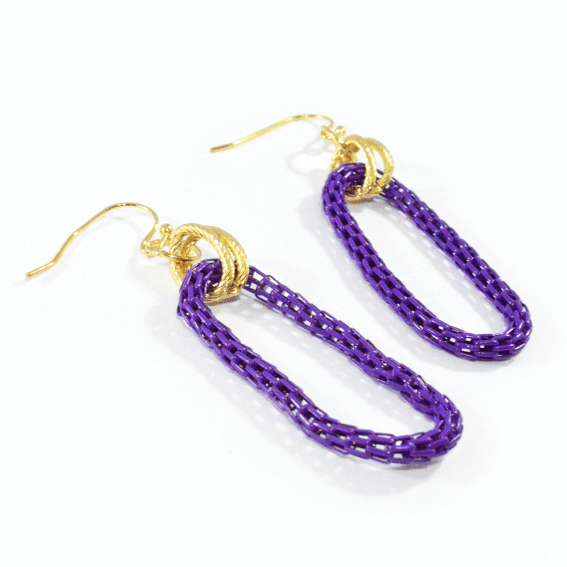 OVAL GOLD TONE CHAINS WITH PURPLE CHAIN DROP EARRINGS - product image  