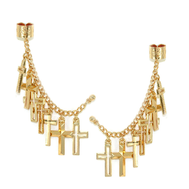 MULTI CROSS CHARMS EARRING CUFF - product image  