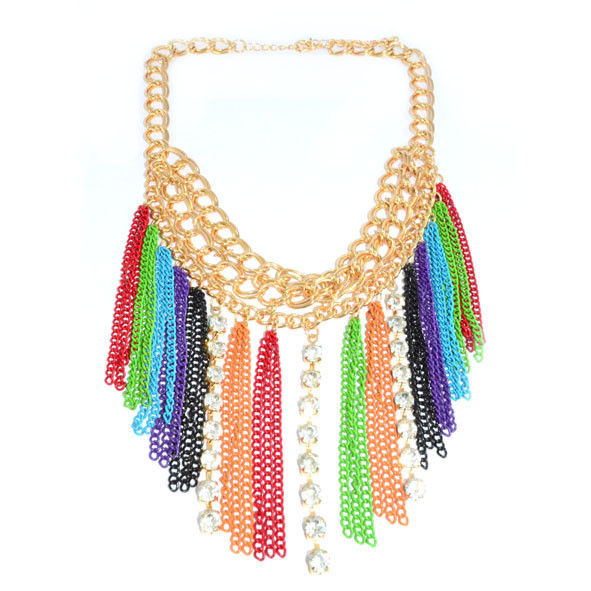 MULTI CHAIN WITH CRYSTALS AND TASSELS NECKLACE - product image  