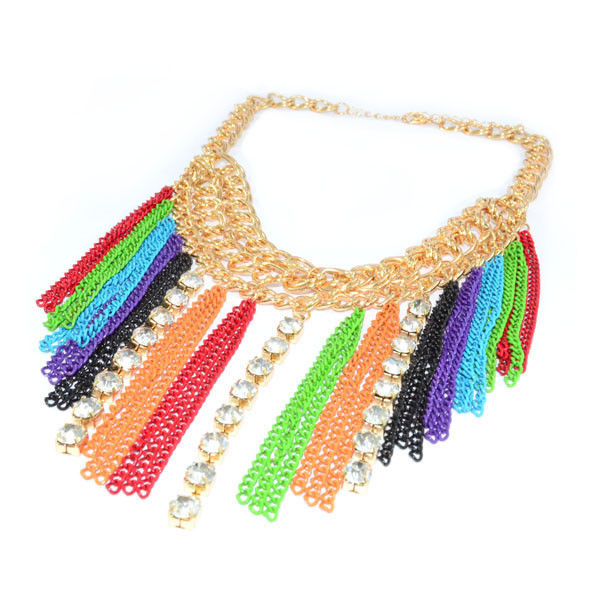 MULTI CHAIN WITH CRYSTALS AND TASSELS NECKLACE - product image  