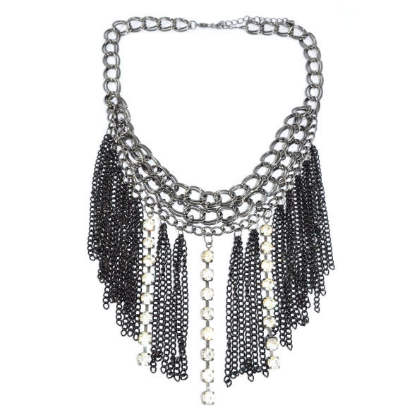 MULTI CHAIN WITH CRYSTALS AND TASSELS NECKLACE - product image  
