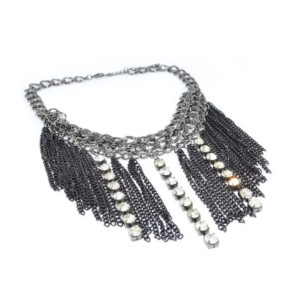 MULTI CHAIN WITH CRYSTALS AND TASSELS NECKLACE - product image  