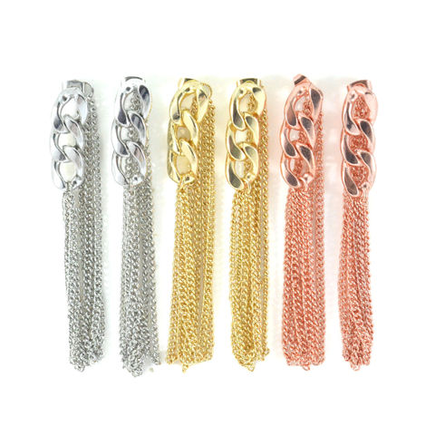 METALLIC,CHAIN,LINK,WITH,TASSELS,DROP,EARRINGS