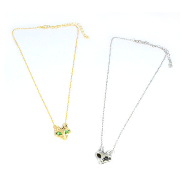 METAL TONE CRYSTAL EYES FOX NECKLACE - product image  