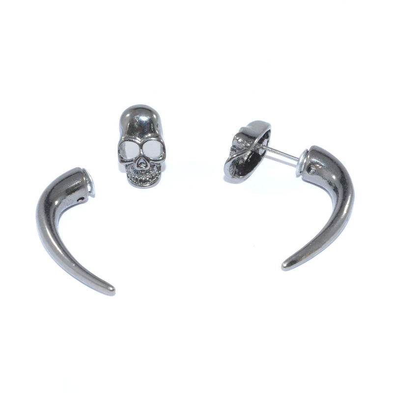 METAL SKULL WITH TUSK EARRINGS - product image  