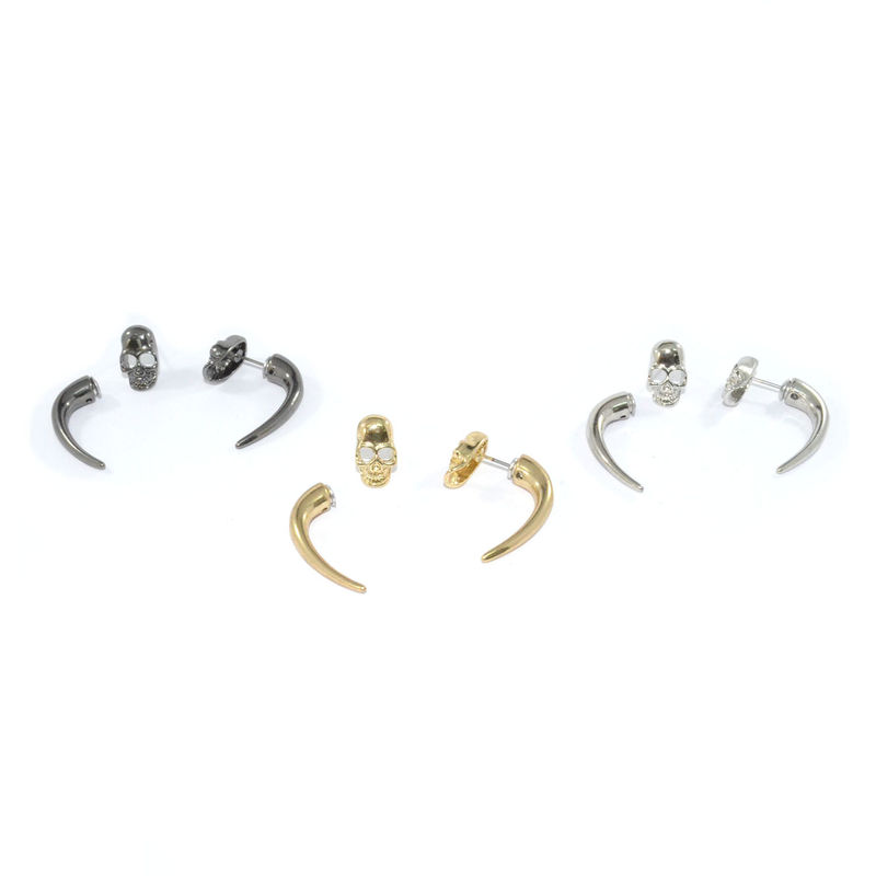 METAL SKULL WITH TUSK EARRINGS - product image  