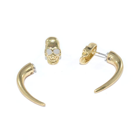 METAL,SKULL,WITH,TUSK,EARRINGS