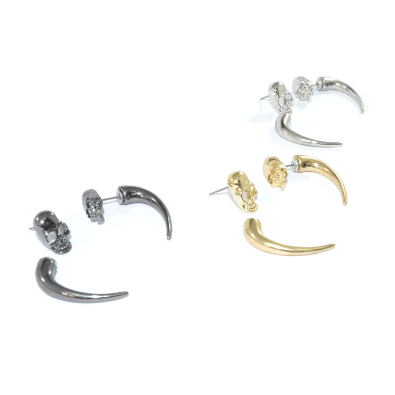 METAL SKULL WITH TUSK EARRINGS - product image  