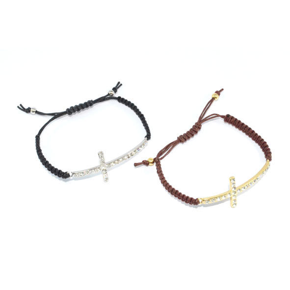METAL CROSS WITH CRYSTALS ADJUSTABLE BRACELET - product image  