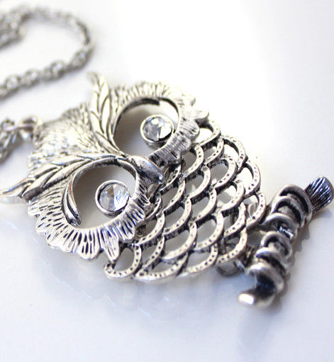 LARGE OWL WITH DOUBLE CRYSTAL NECKLACE - product image  