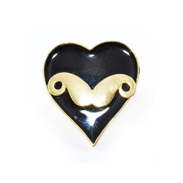 LARGE GOLD TONE MUSTACHE WITH HEART RING - product image  