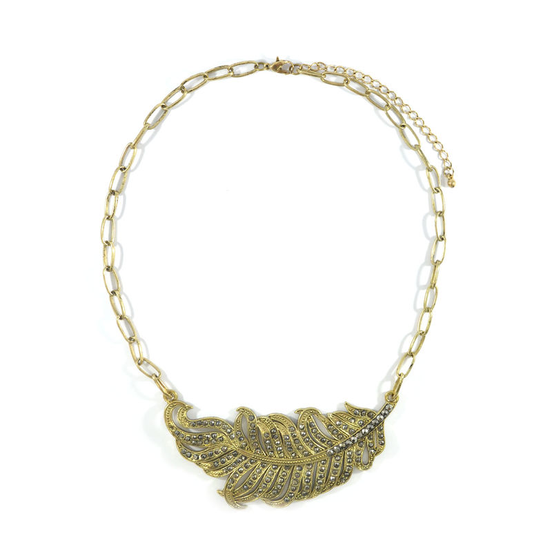 LARGE CRYSTAL DECOR LEAF PENDANT NECKLACE - product image  