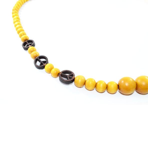 WOODEN BEADS WITH PEACE LOGO NECKLACE - product image  