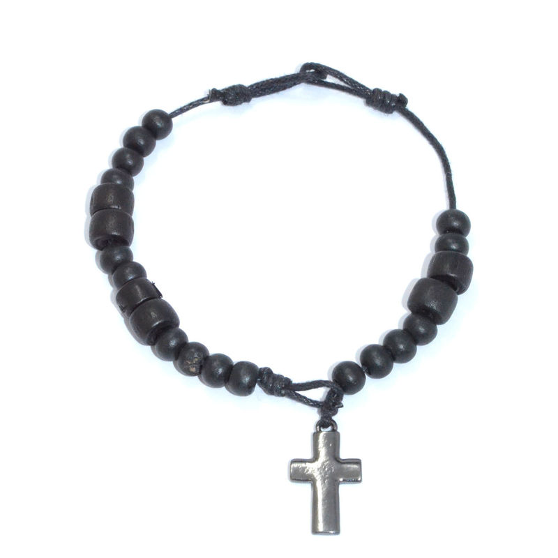 WOODEN BEADS WITH CROSS BRACELET - product image  