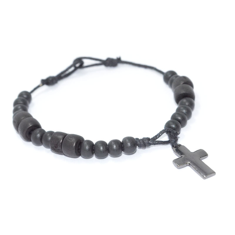 WOODEN BEADS WITH CROSS BRACELET - product image  