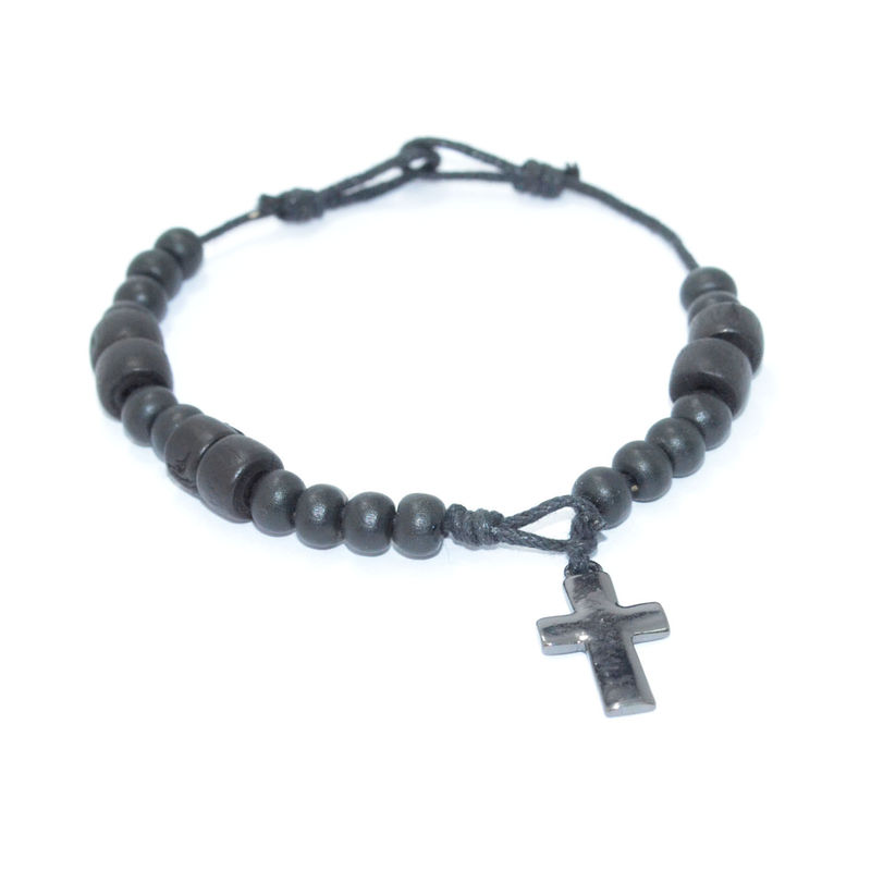WOODEN BEADS WITH CROSS BRACELET - product image  