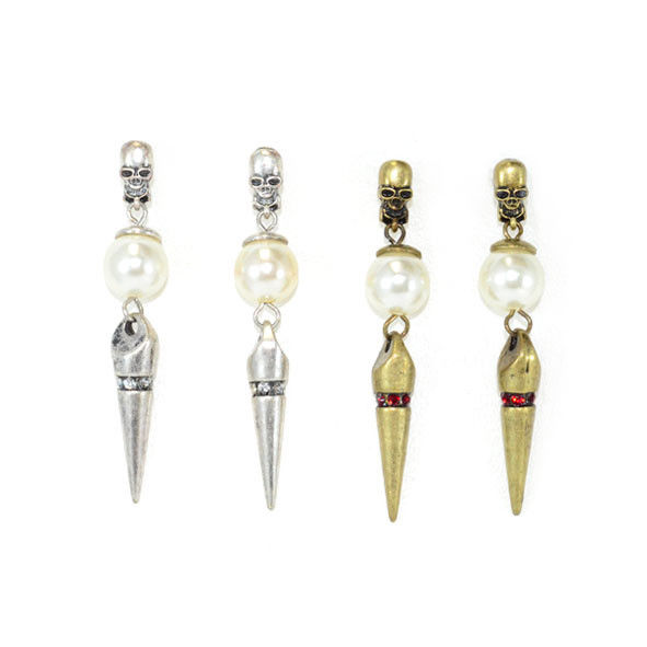 VINTAGE STYLE SKULL WITH PEARL AND SPIKE DROP EARRINGS - product image  