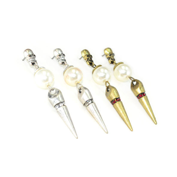 VINTAGE STYLE SKULL WITH PEARL AND SPIKE DROP EARRINGS - product image  