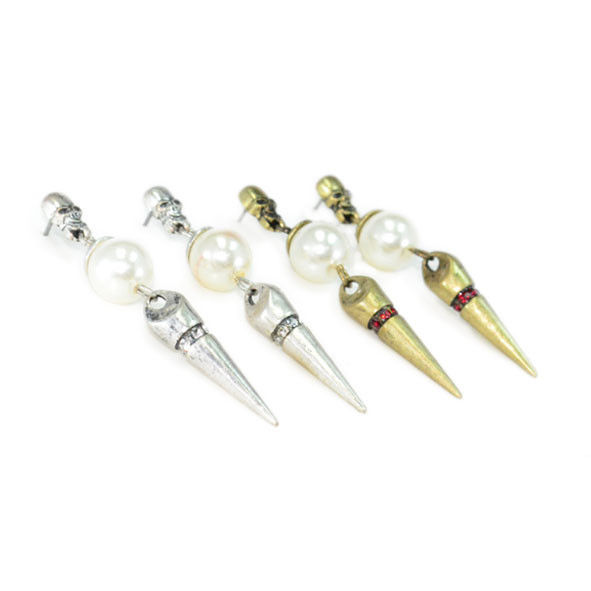 VINTAGE STYLE SKULL WITH PEARL AND SPIKE DROP EARRINGS - product image  