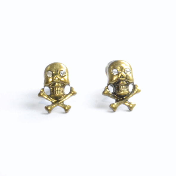 VINTAGE STYLE SKULL WITH CRYSTAL EYE EARRINGS - product image  