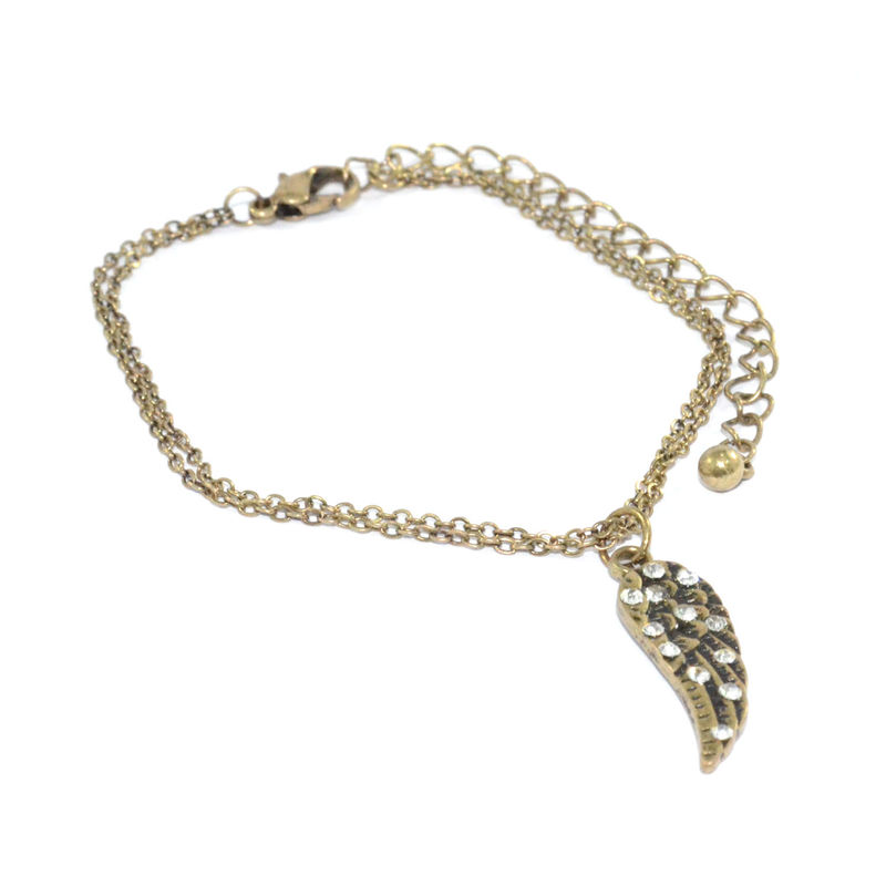 VINTAGE STYLE DOUBLE CHAIN WITH CRYSTAL WING PENDANT BRACELET - product image  